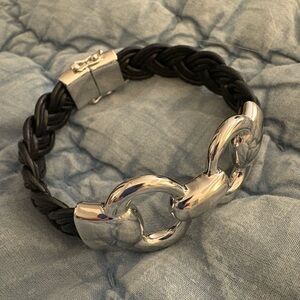 Leather & Silver-tone Bronzo Italia Bracelet ~ Made in Italy ~ 7.25”